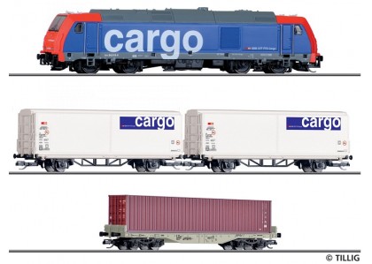 startset analog cu loco diesel si 3 vagoane marfa SBB - TT TILLIG 01501